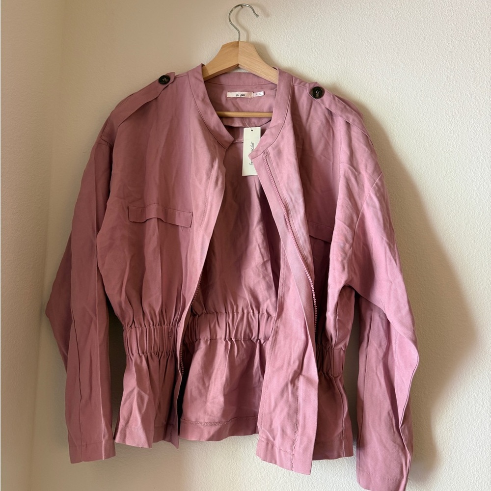 Francesca's Collections Pink Utility Jacket Lightweight Collared Design